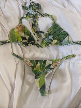 Green Floral One-Piece Swimsuit - Leaf Print